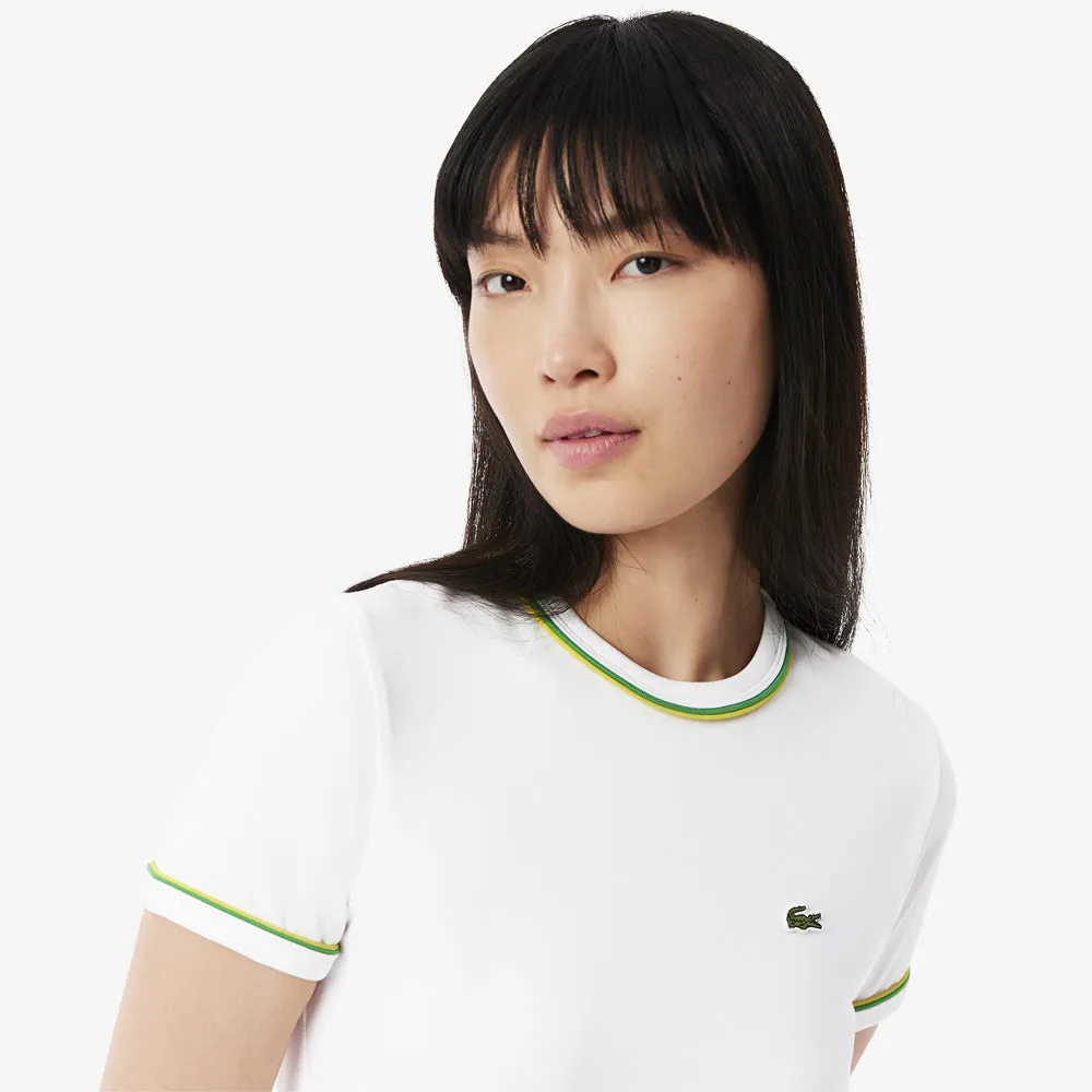 QuickDry Lacoste Women's Contrast Accent Jersey Tee - White Non-Iron