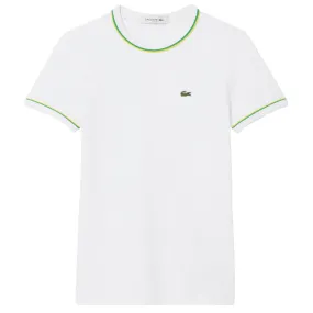 QuickDry Lacoste Women's Contrast Accent Jersey Tee - White Machine washable