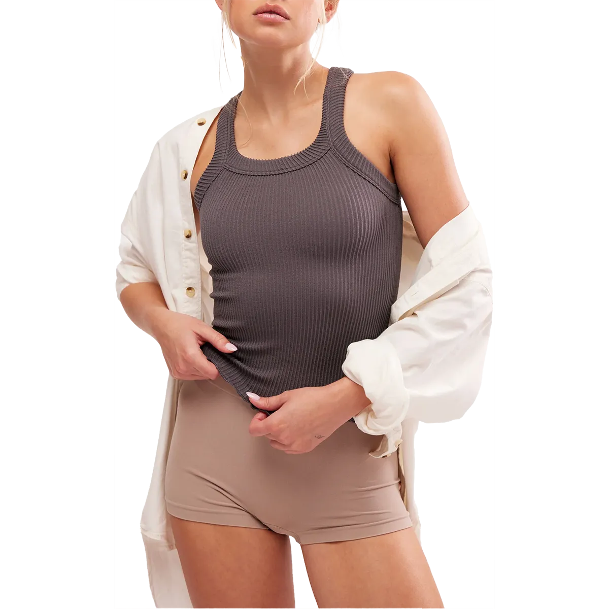 Women's Ribbed Seamless Tank Reinforced Neckline Detail