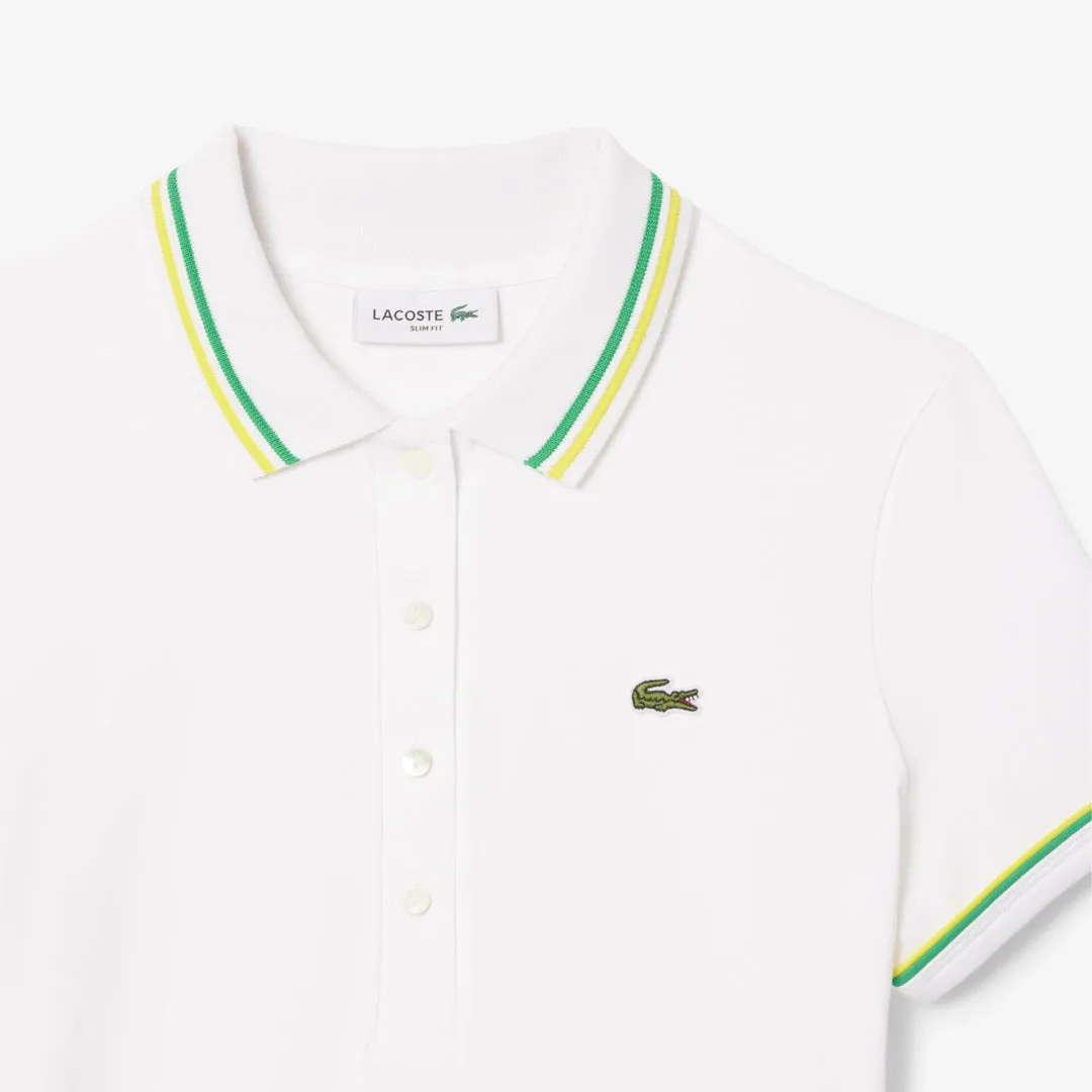 Raglan sleeves Lacoste Women's Jersey Polo - White denim material Waterproof Function