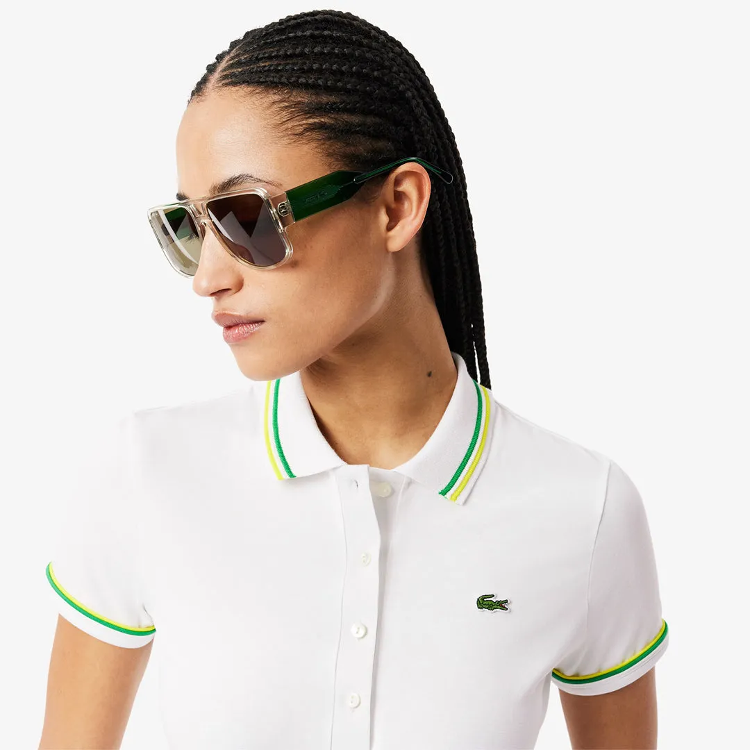 Raglan sleeves Lacoste Women's Jersey Polo - White Breathable Quality Removable