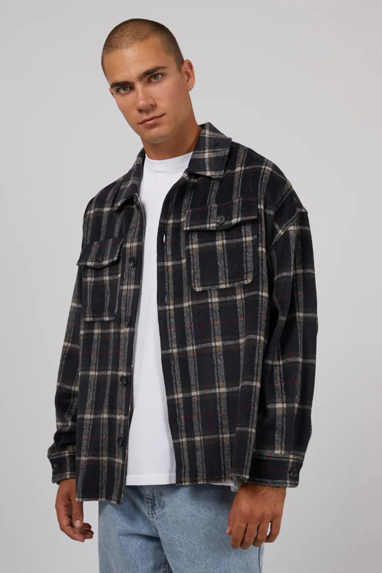 Subtle pattern Stretch Fit Technology Ranch Overshirt Navy