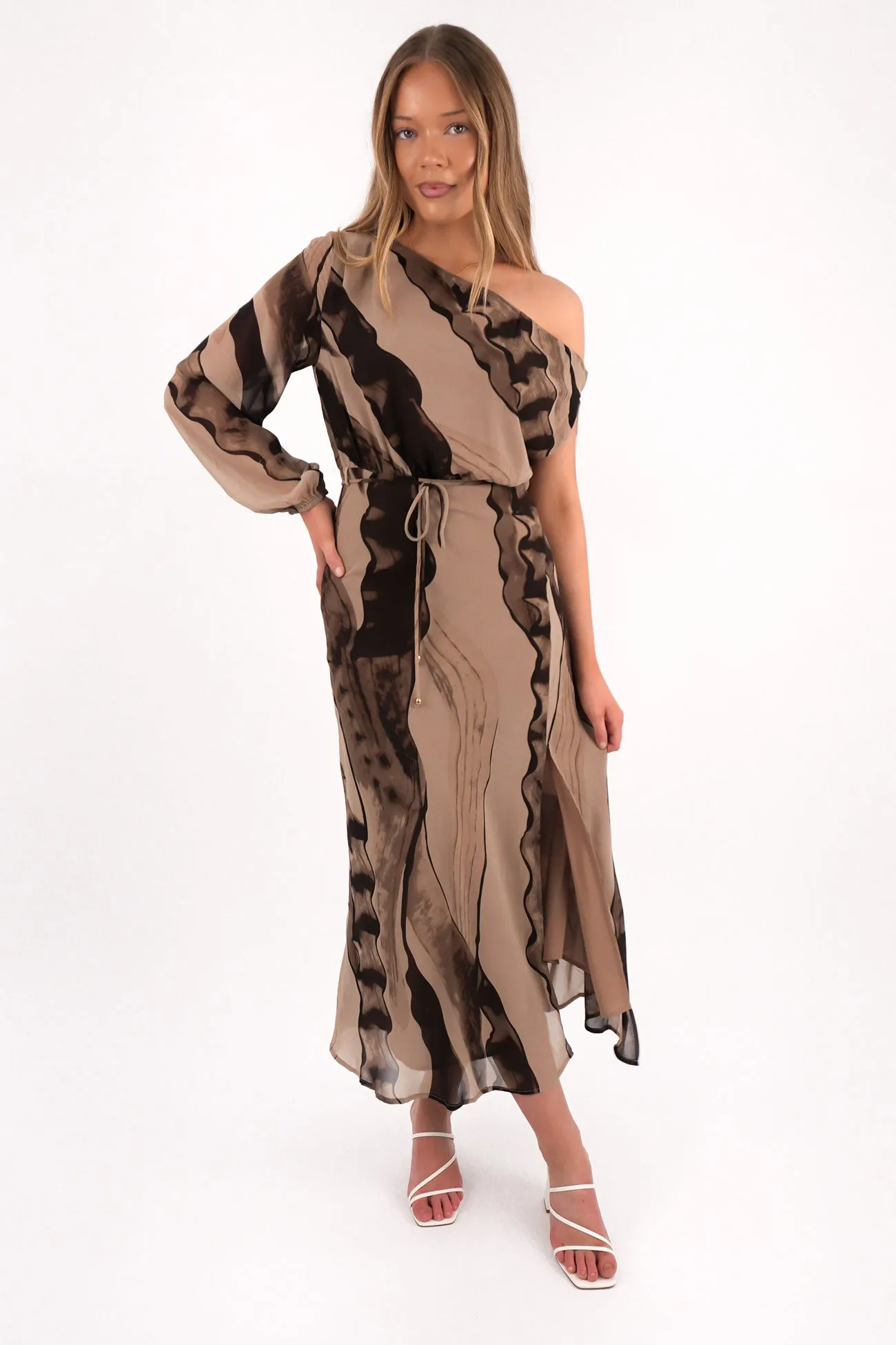 Linen-Blend Rayla Maxi Dress Espresso Swirl