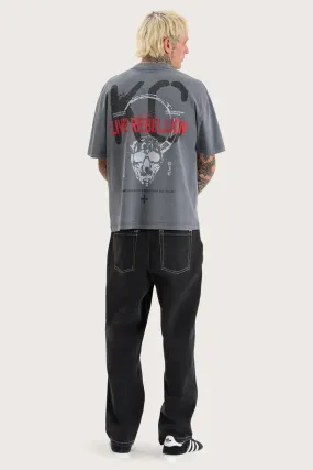 Rebel Street Tee Pigment Charcoal Reinforced Shoulder