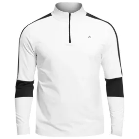 Redvanly Men's Fowler 1/4 Zip Longsleeve - Bright White/Black Shiny appearance Drawstring foldable