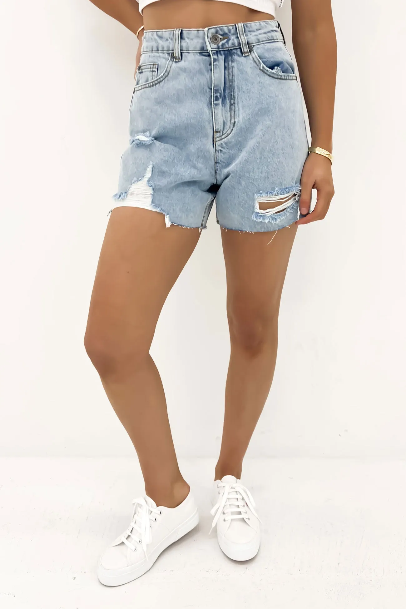 Kyia Short Destroyed Light Blue Eco - friendly