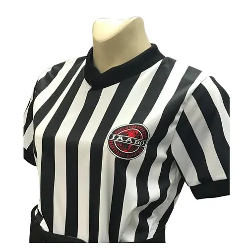 Gender Neutral Sophisticated Style IAABO Logo Referee Shirt w/ Flag on Left Sleeve