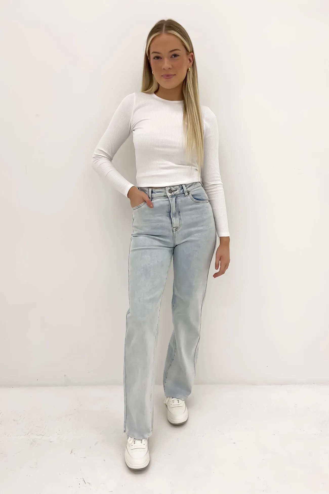 Neutral Cut Youth Style Student Outfit Skye Comfort Jean Light Blue