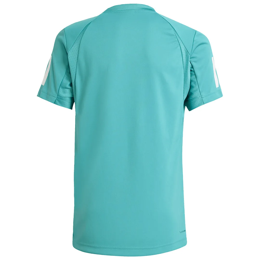 adidas Boy's Club 3 Stripe Tee - Powder Teal Breathable fabric Tight Fit