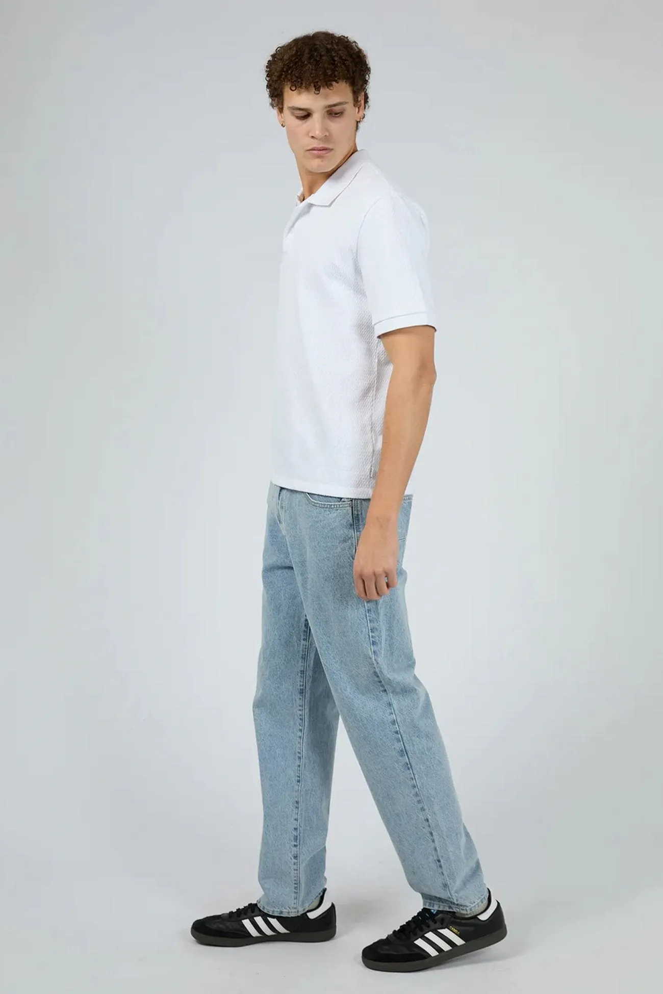 High-End Fashion Urban Fashion Waffle Polo White