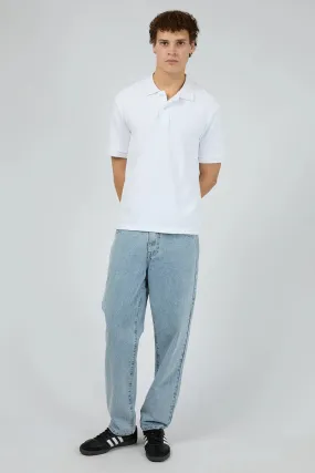 Waffle Polo White Contemporary Fashion Versatile Clothing
