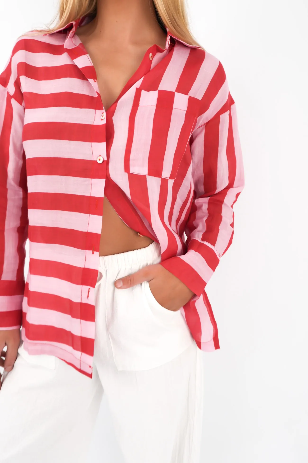 Gender Neutral Autumn Look Elektra Long Sleeve Shirt Pink Red