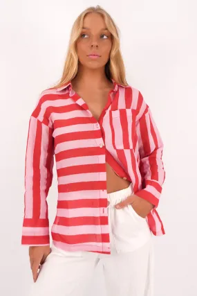 Elektra Long Sleeve Shirt Pink Red Wrinkle Free Care Minimalist fashion