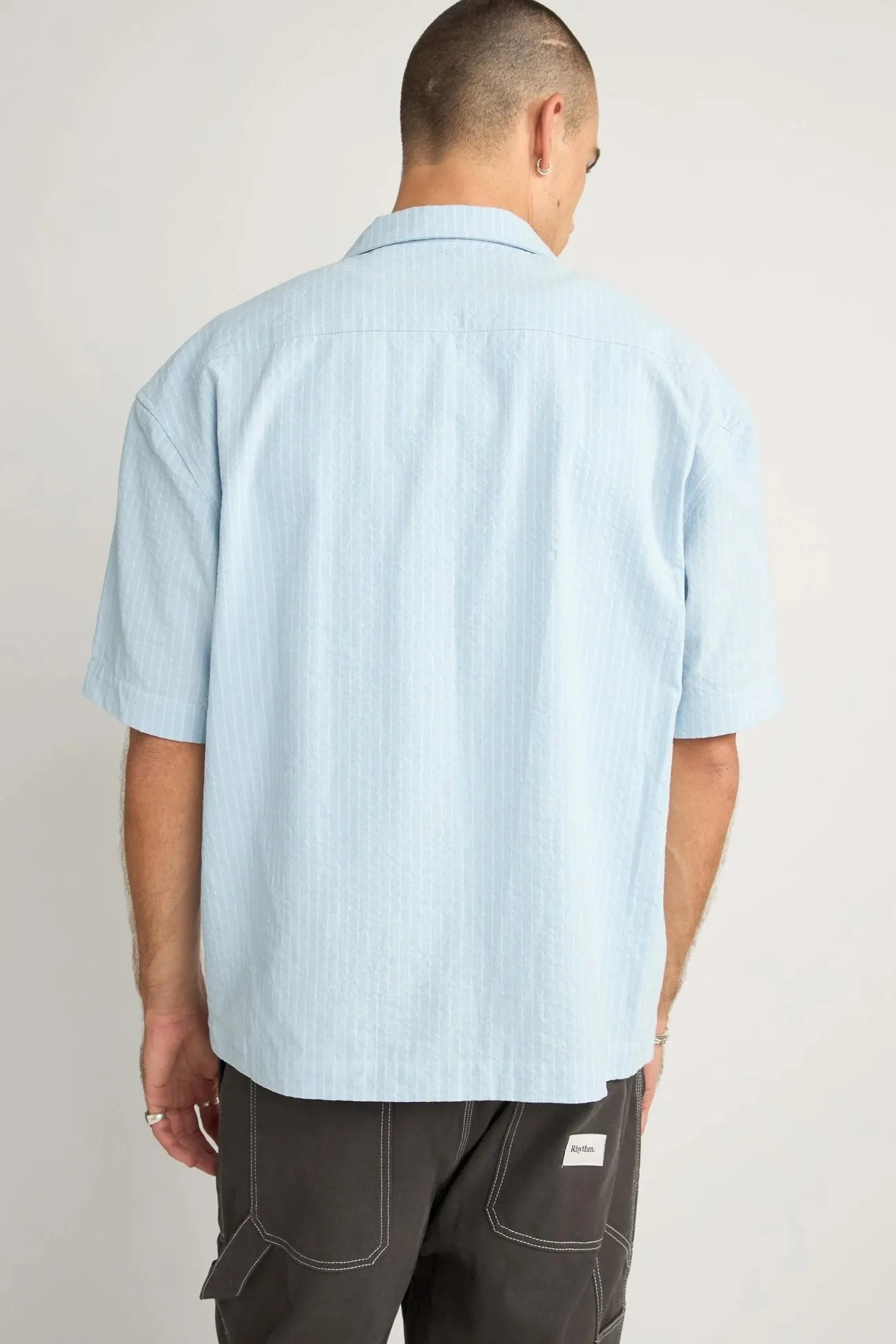 Athleisure Wear Tagless Design Relaxed Check Short Sleeve Shirt Blue