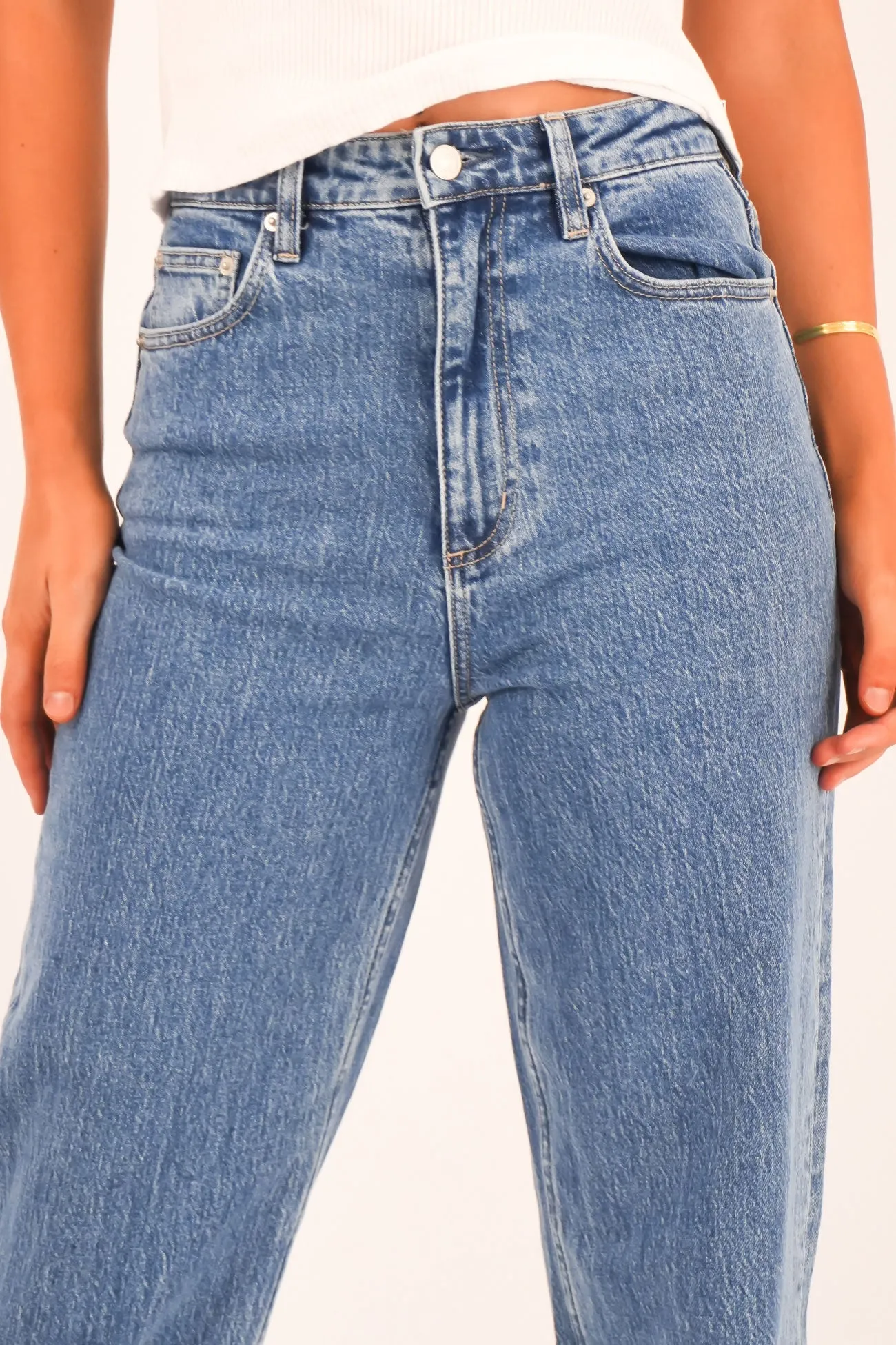 Breathable Lining High Straight Crop Jean Cobalt Blue