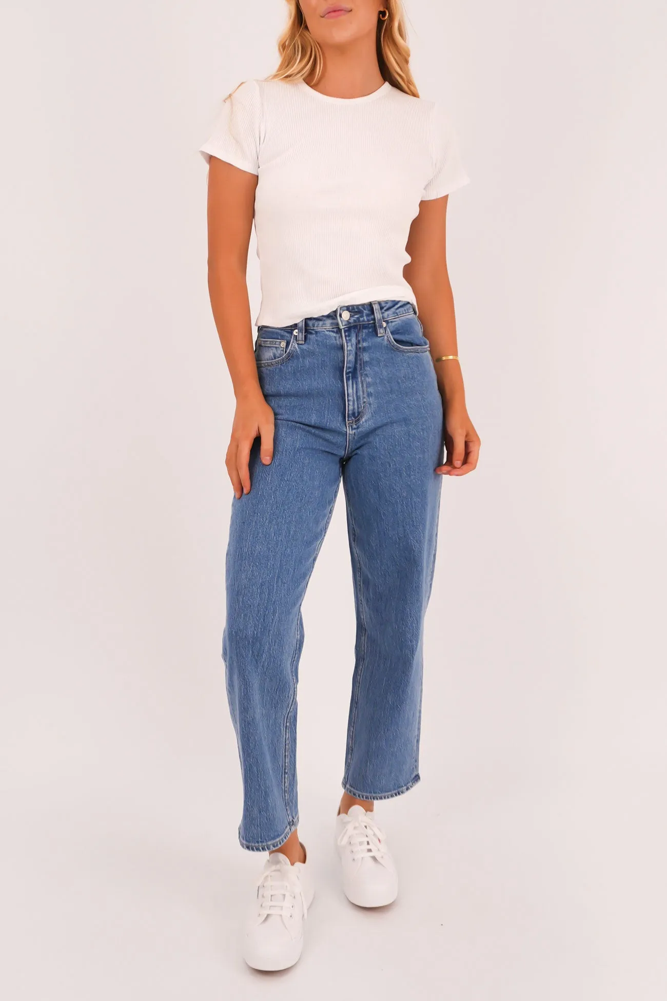 Home Comfort Autumn Days Elegant Parent Style Evening Stroll Festival Outfit High Straight Crop Jean Cobalt Blue