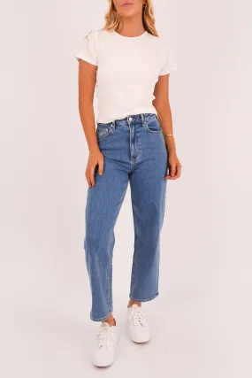 Home Comfort Autumn Days Elegant Parent Style Evening Stroll Festival Outfit High Straight Crop Jean Cobalt Blue