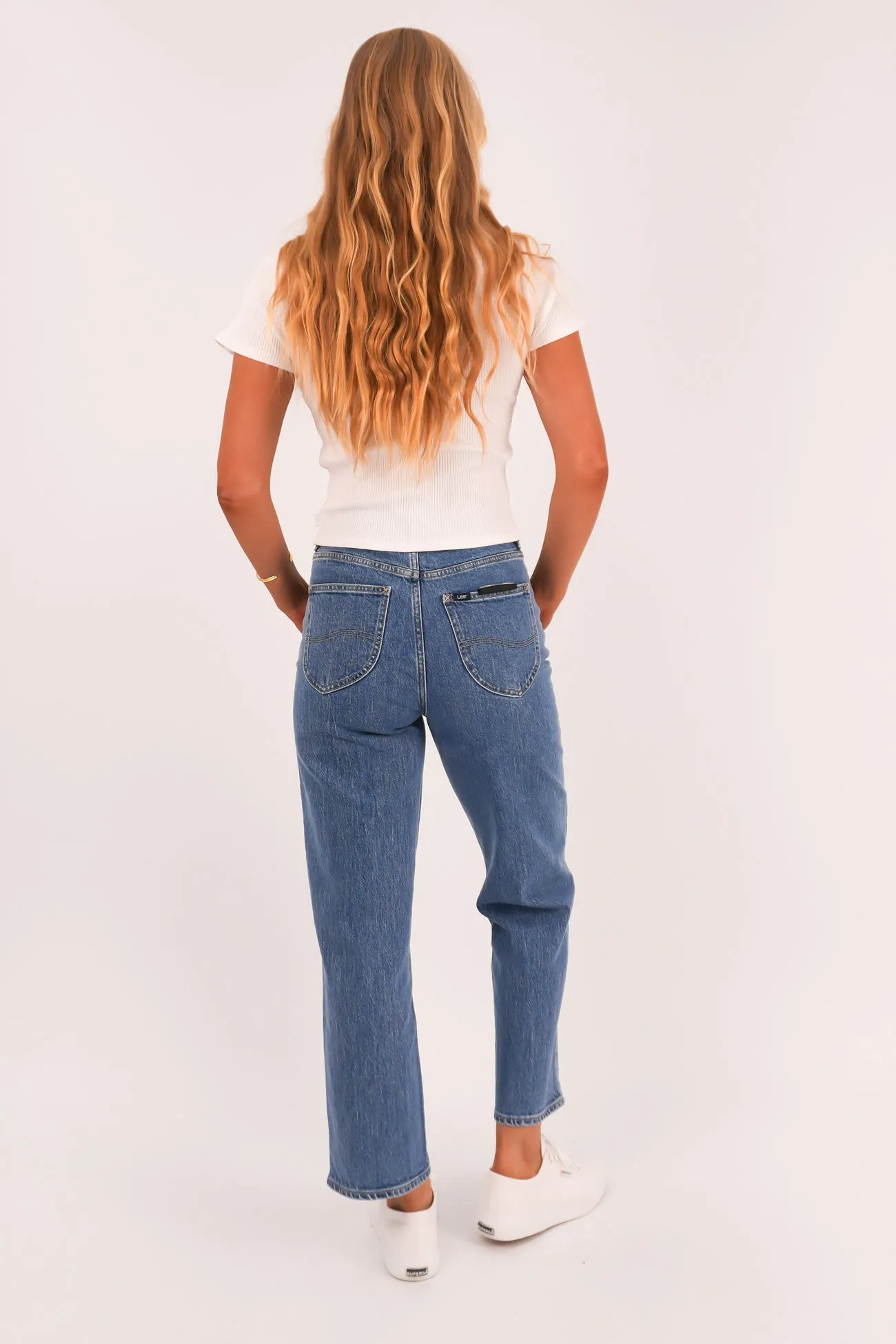 Streetwear Fan Minimalist Style Outdoor Outfit High Straight Crop Jean Cobalt Blue
