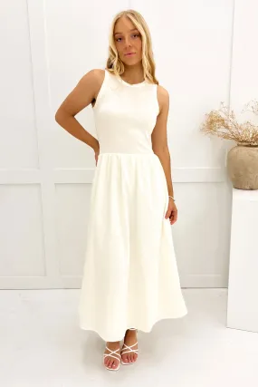 Puff-Sleeve Pure Fabric Kiho Maxi Dress Cream