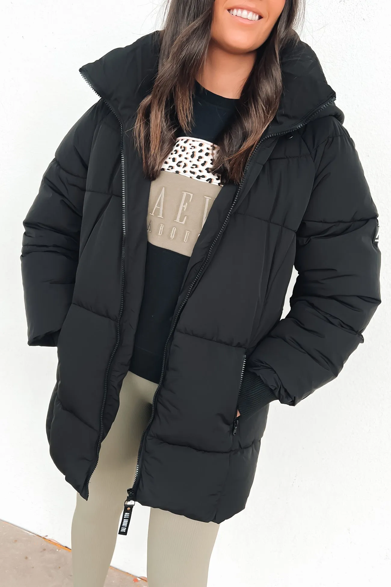 Remi Luxe Midi Puffer Black Vegan Fabric Body Mapped Ventilation