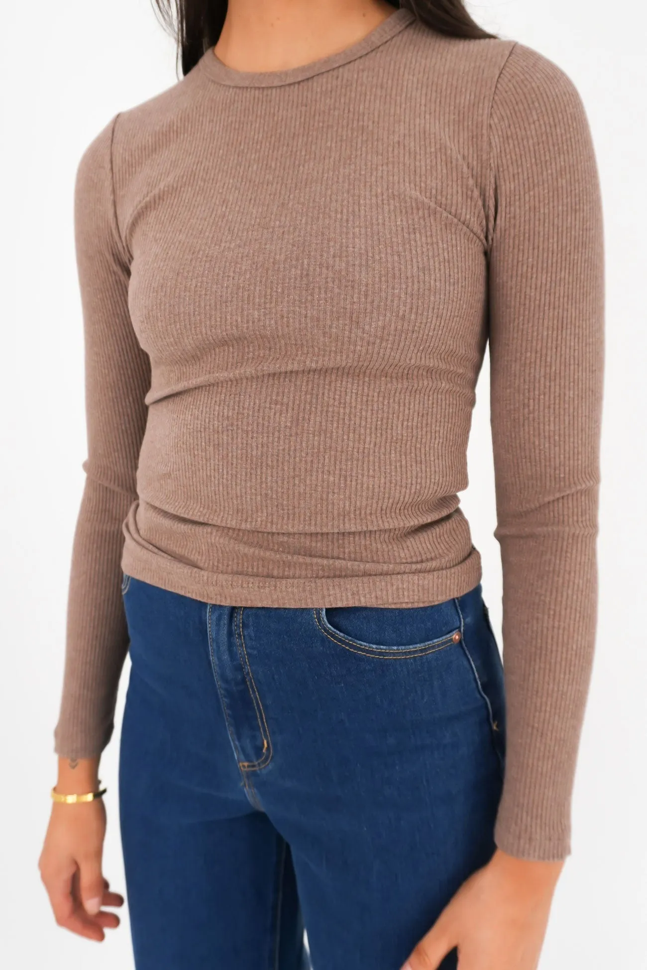 Rib Long Sleeve Tee Brown Work related