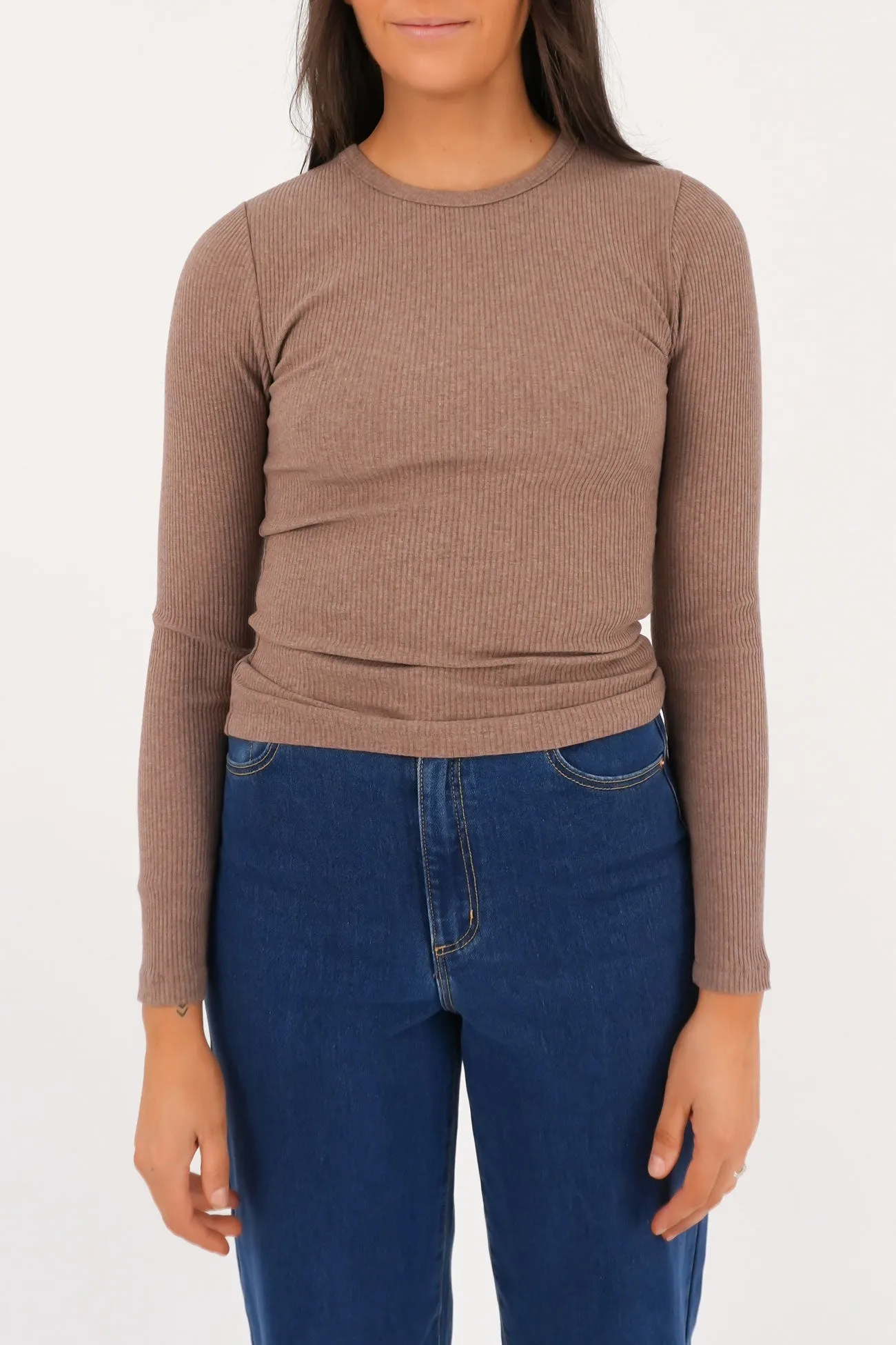 Style - conscious Rib Long Sleeve Tee Brown