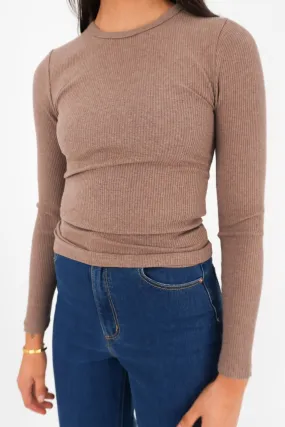 Rib Long Sleeve Tee Brown Work related