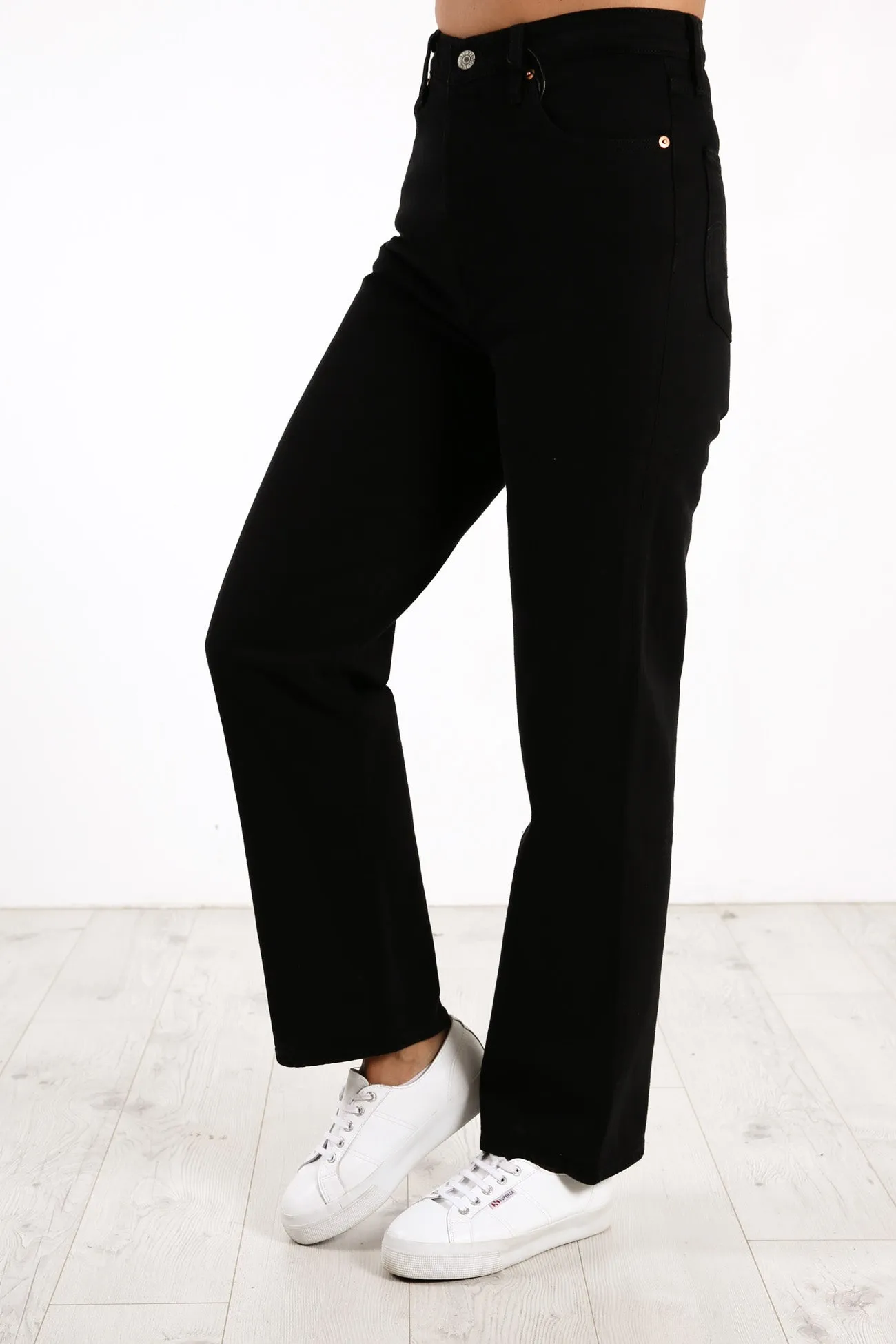 Clean Piece Textured Family Style Autumn Days Ribcage Straight Ankle Jean Black Sprout