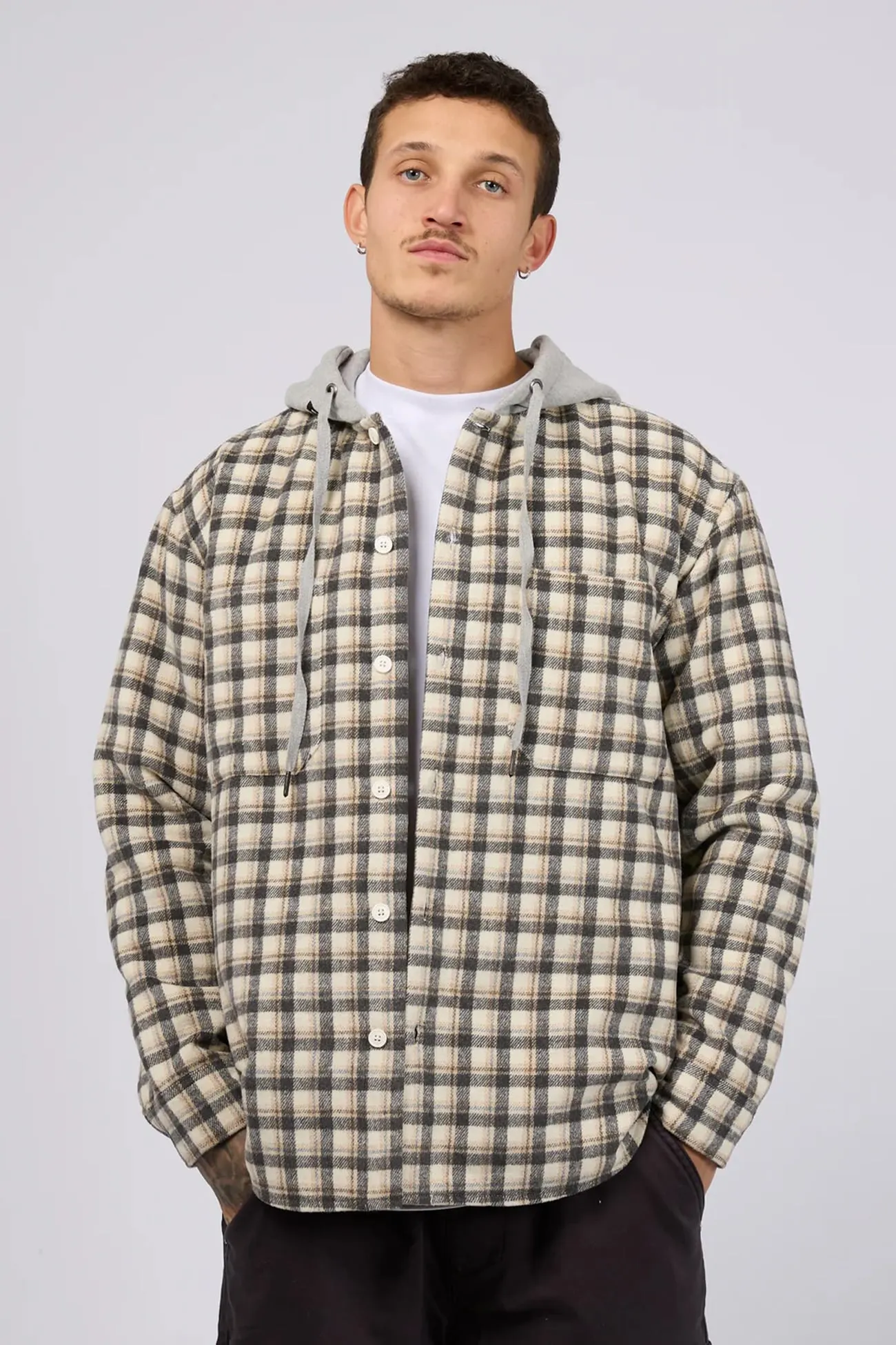 Soft Collar Design Rigger Hooded Shirt Multicoloured