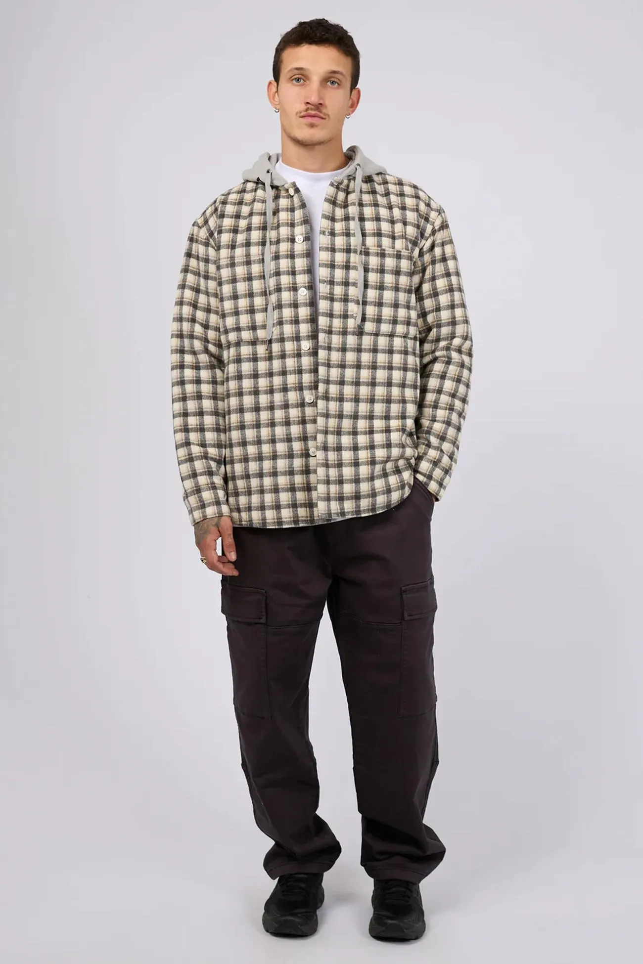 Hidden Placket Rigger Hooded Shirt Multicoloured