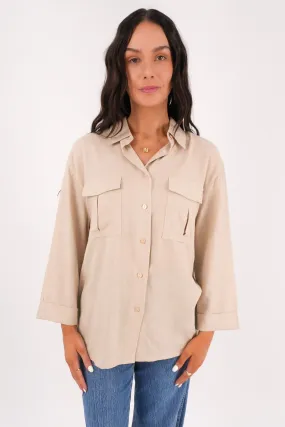 Bold Print Reinforced Hems Robin Shirt Natural