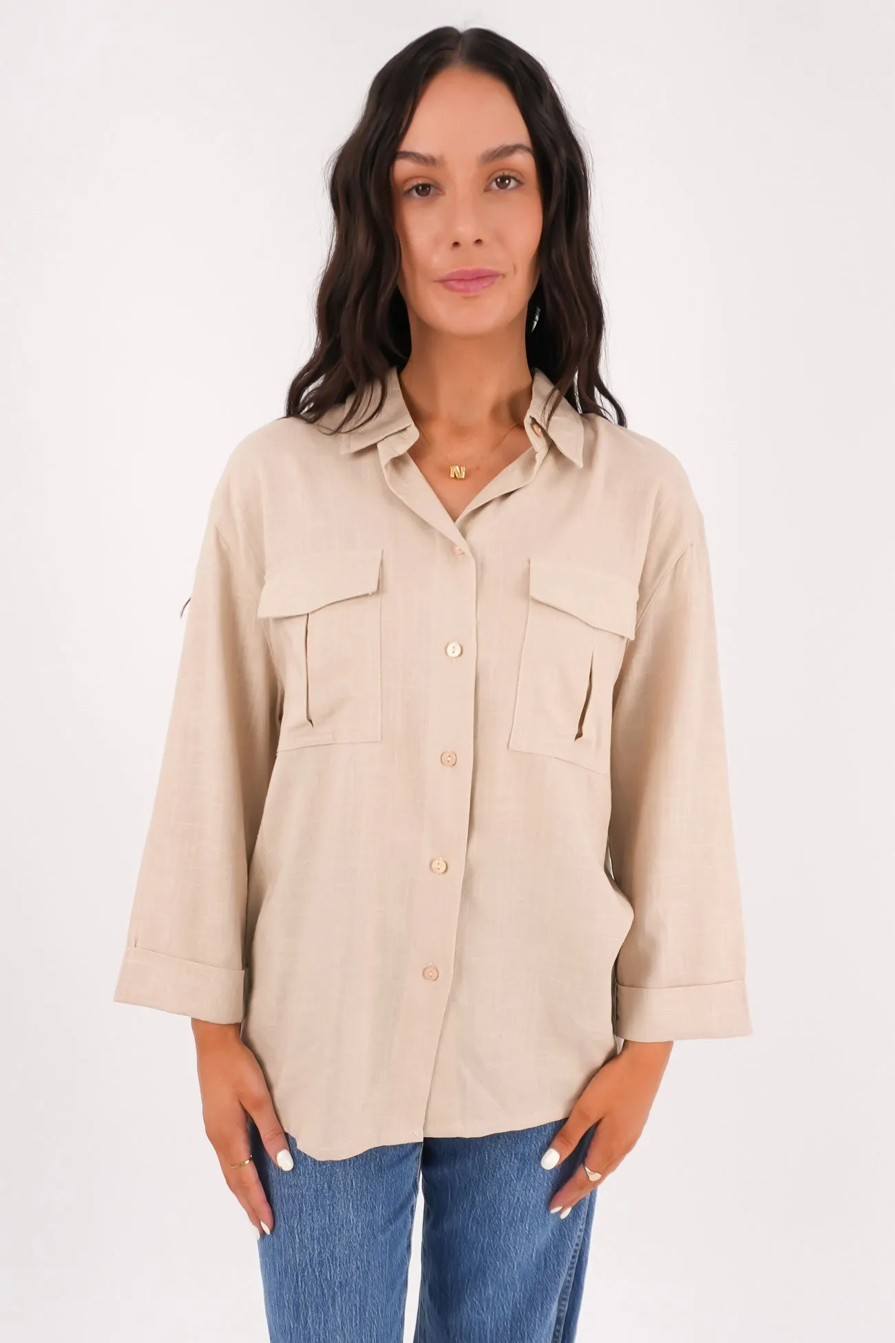 Bold Print Reinforced Hems Robin Shirt Natural