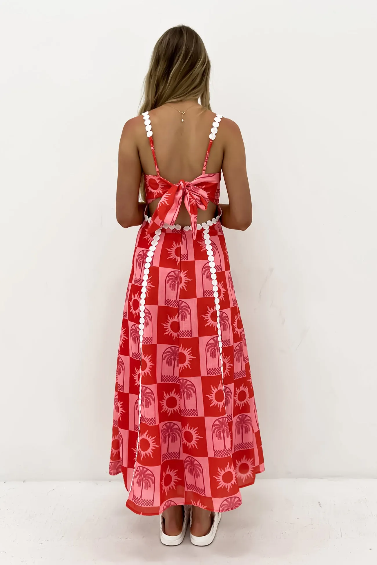Formal Aura Petal Zone Rhea Midi Dress Pink Red