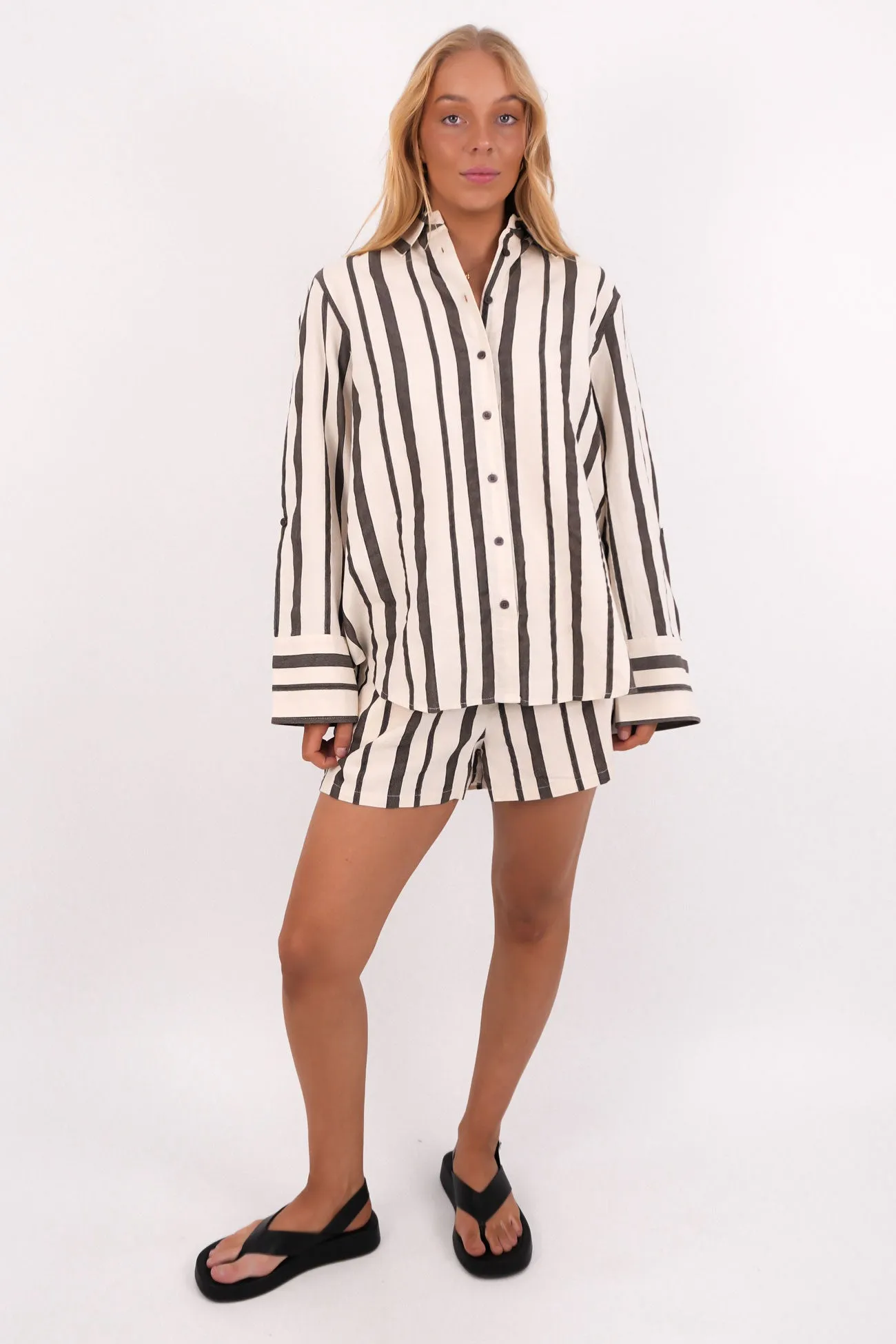 tall size Versatile Clothing Rosa Stripe Shirt Brown