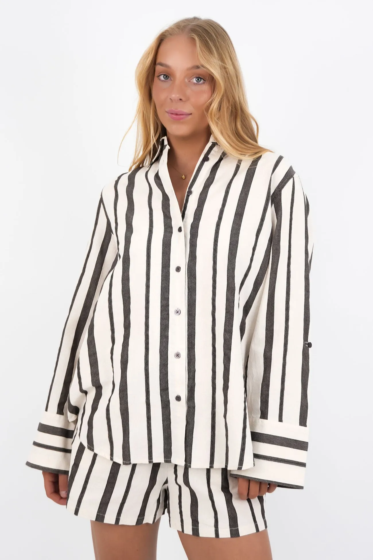 Mountain Escape Edgy Design Rosa Stripe Shirt Brown