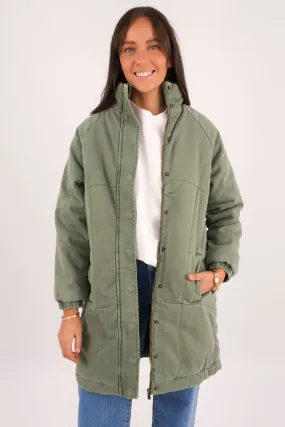Rosalee Longline Jacket Washed Green Quick Release Fasteners