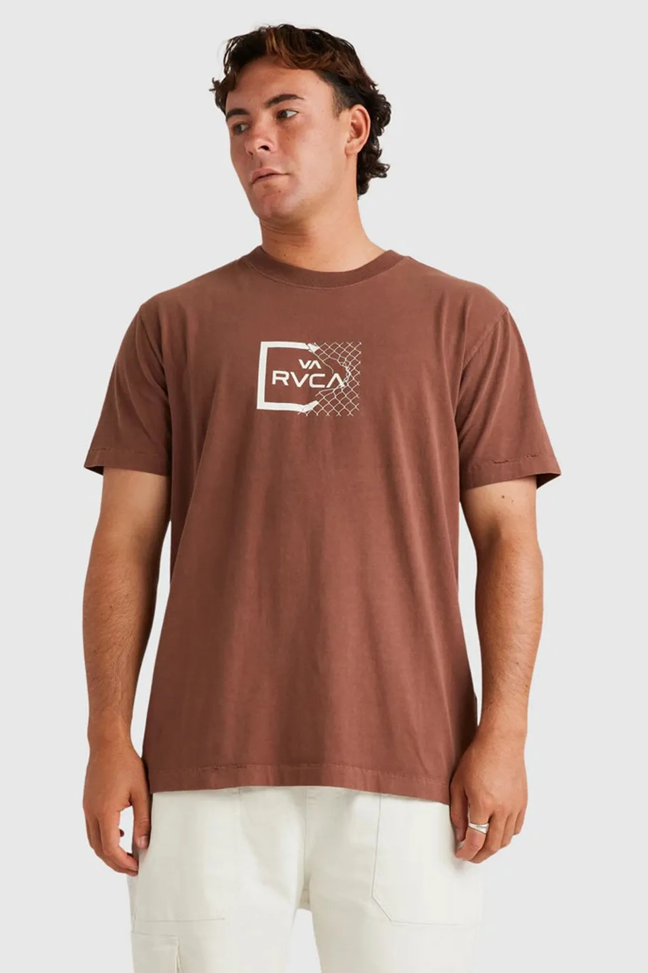 RVCA Break Out Short Sleeve Tee Hazelnut Textured Surface Foam Print Detail