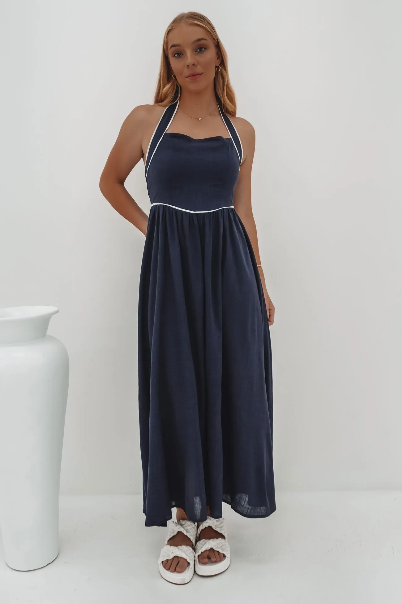 Simple yet sophisticated gown Modern Layers Sabrina Midi Dress Navy