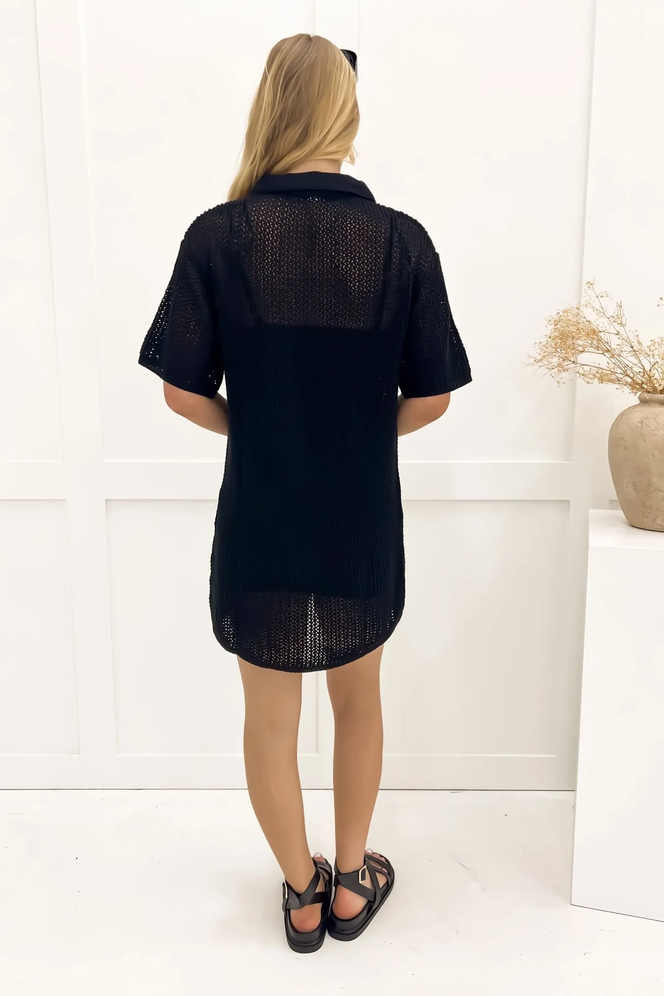 Sadie Shirt Dress Black Sleeveless Cut Modest Light