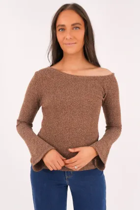 Evening Event Odor Resistant Saffi Knit Long Sleeve Top Chocolate