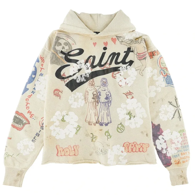 Saint Mxxxxxx X Denim Tears Graffiti Hoodie Grey Drawstring closure