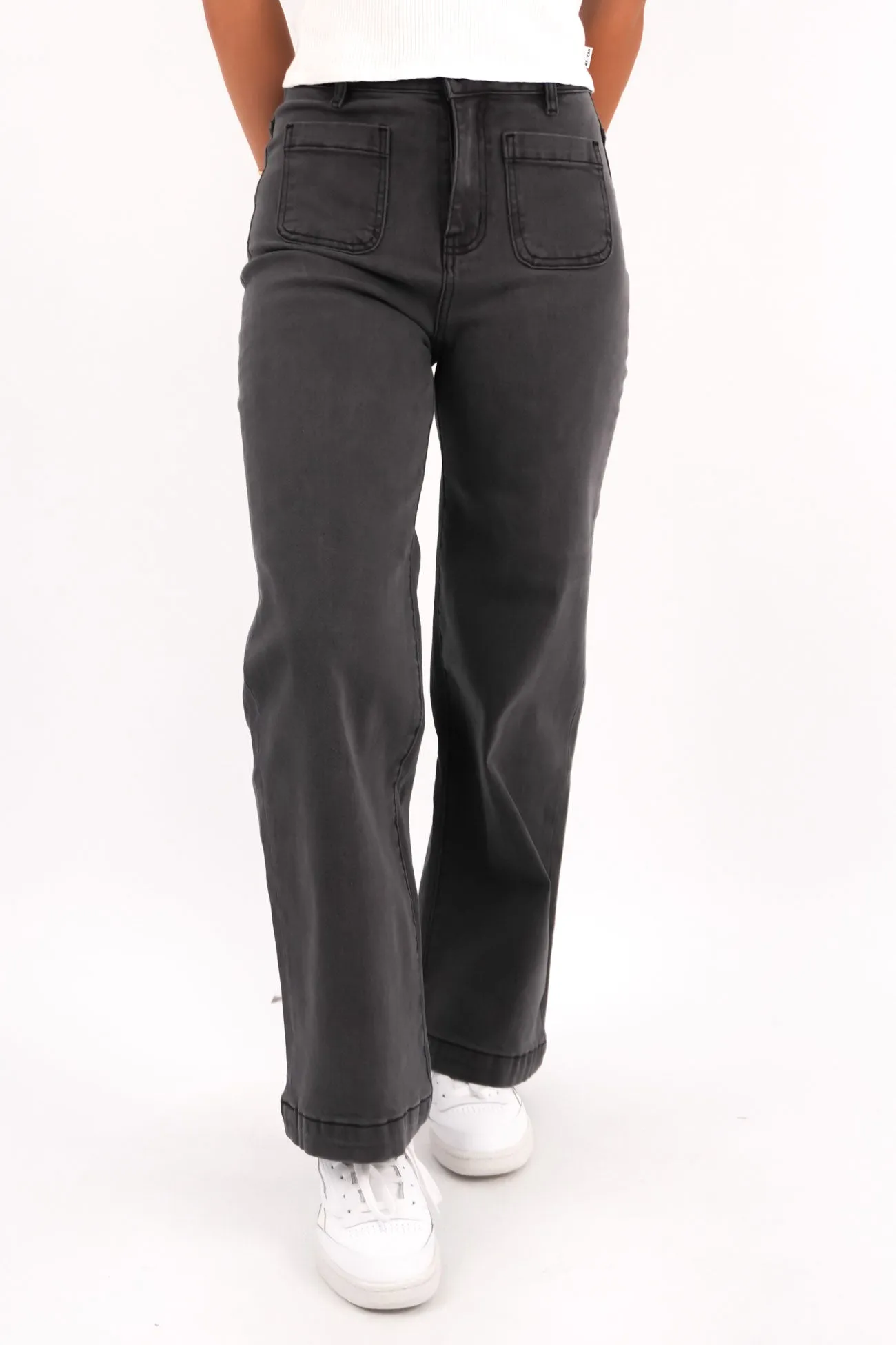 Sarah Wide Leg Jean Washed Black Stylish Casual