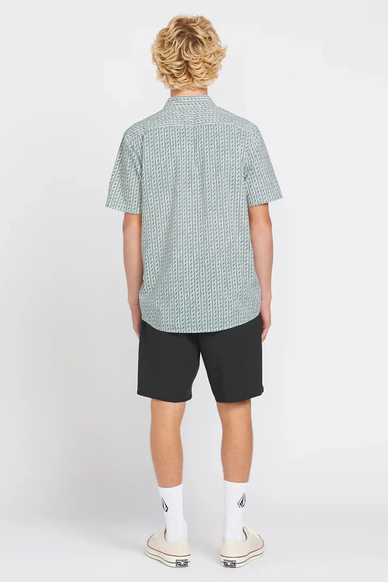 quick dry Geometric Print Scaler Stone Woven Short Sleeve Shirt Dirty White