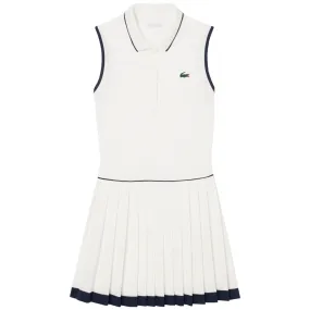 Scoop neck Lacoste Women's Heritage Ultra Dry Tennis Dress - White/Navy Blue Velvet Finish Comfortable Feel
