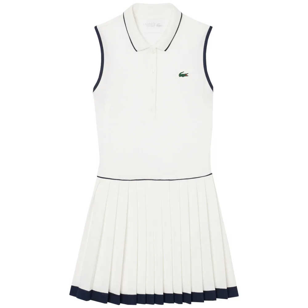 Scoop neck Lacoste Women's Heritage Ultra Dry Tennis Dress - White/Navy Blue Velvet Finish Comfortable Feel