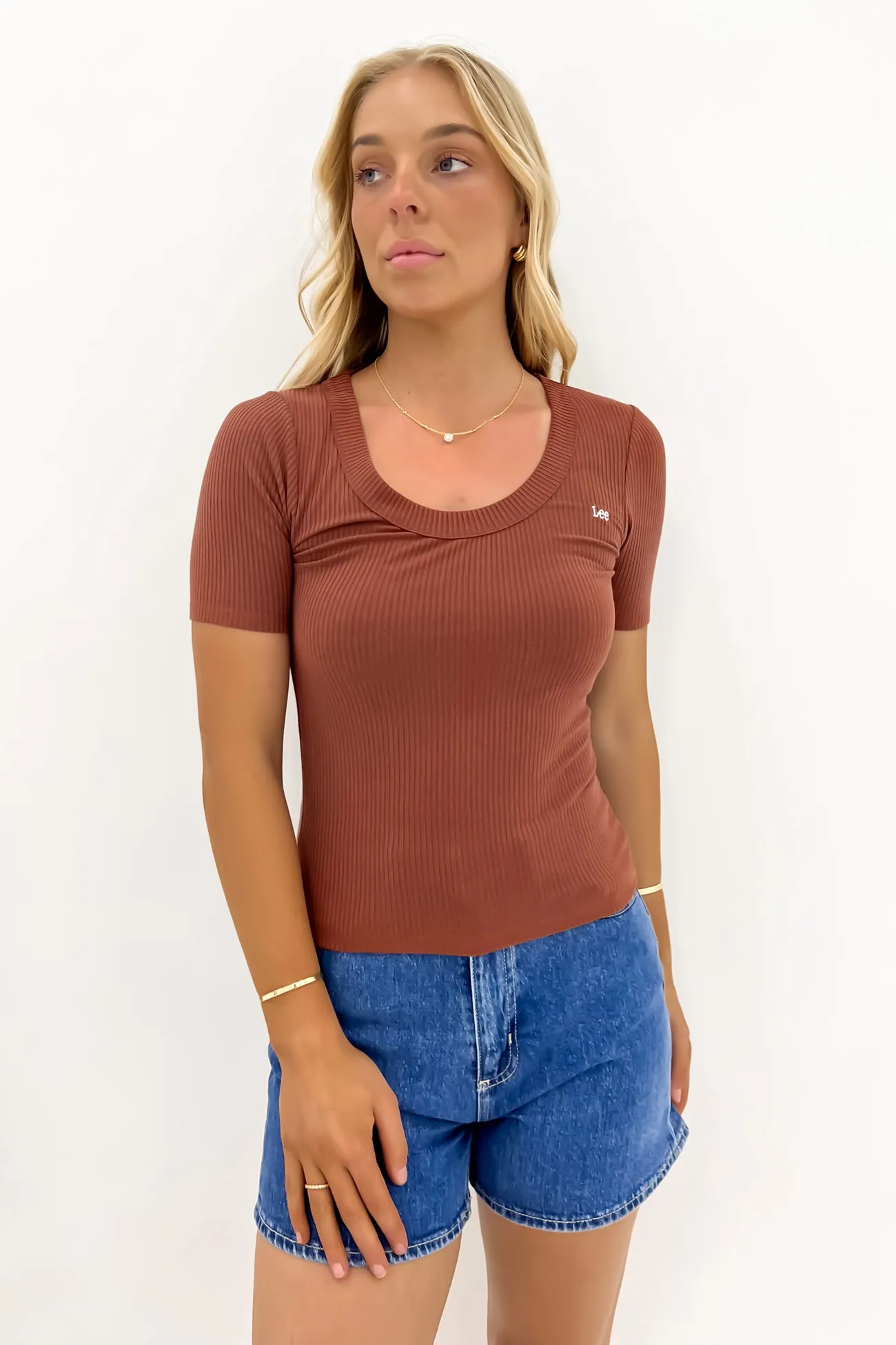 Scoop Slim Rib Tee Terracotta Weekend Fashion