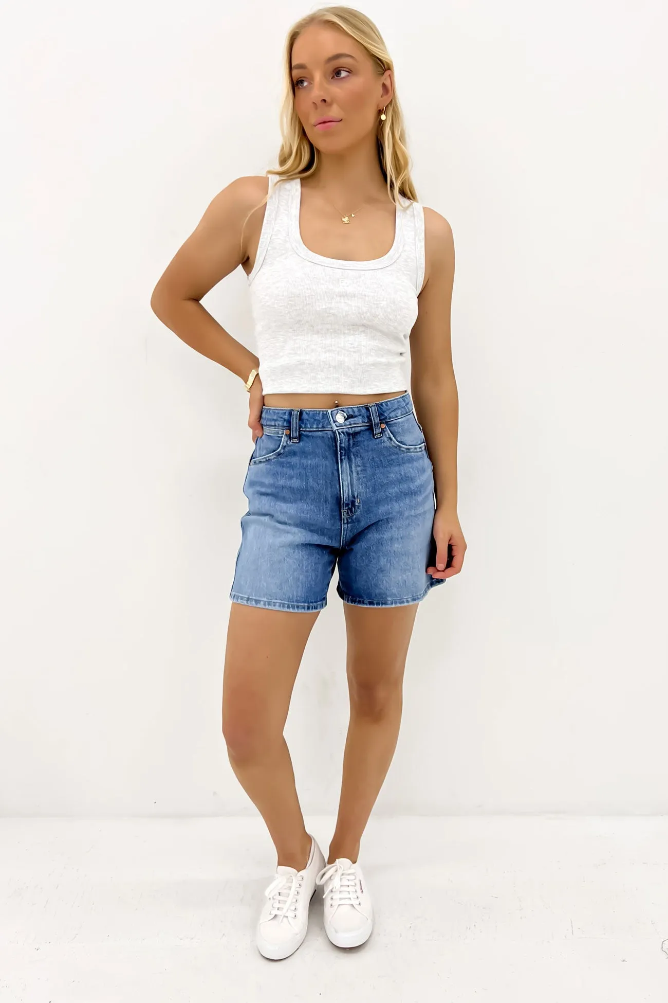 Leather Look Hi A-Line Short Blue Shelter