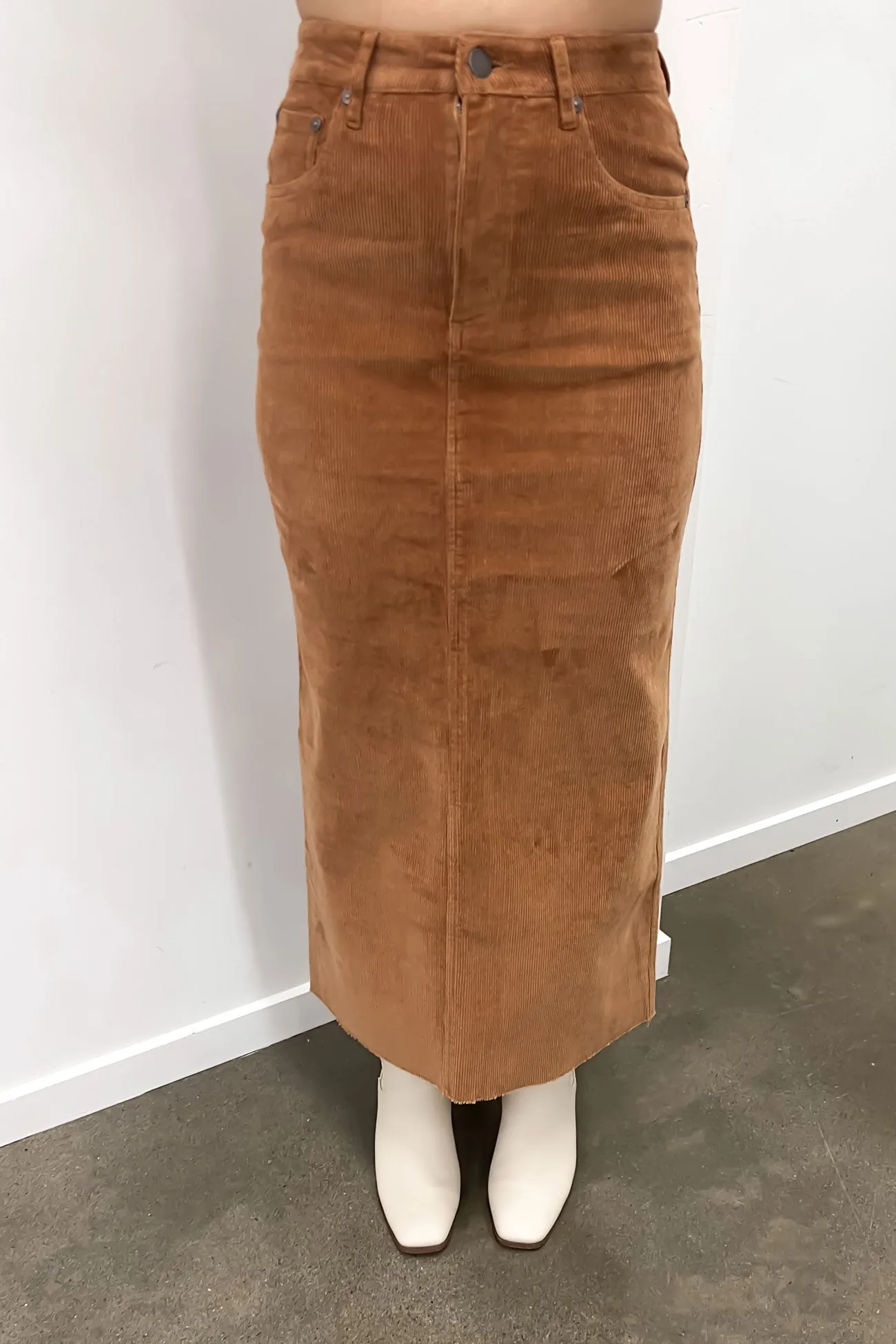 Huntley Cord Maxi Skirt Tan Double Layer Two Tone Trim