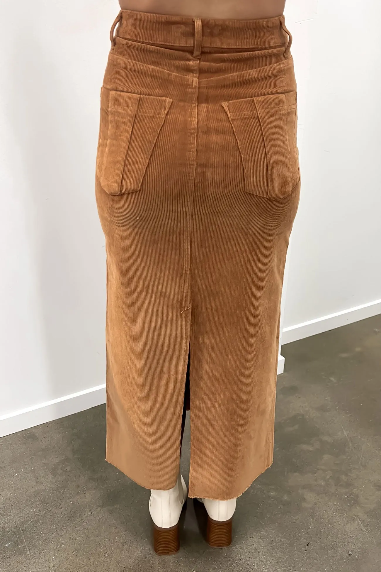 Light Touch Cool Tone Huntley Cord Maxi Skirt Tan