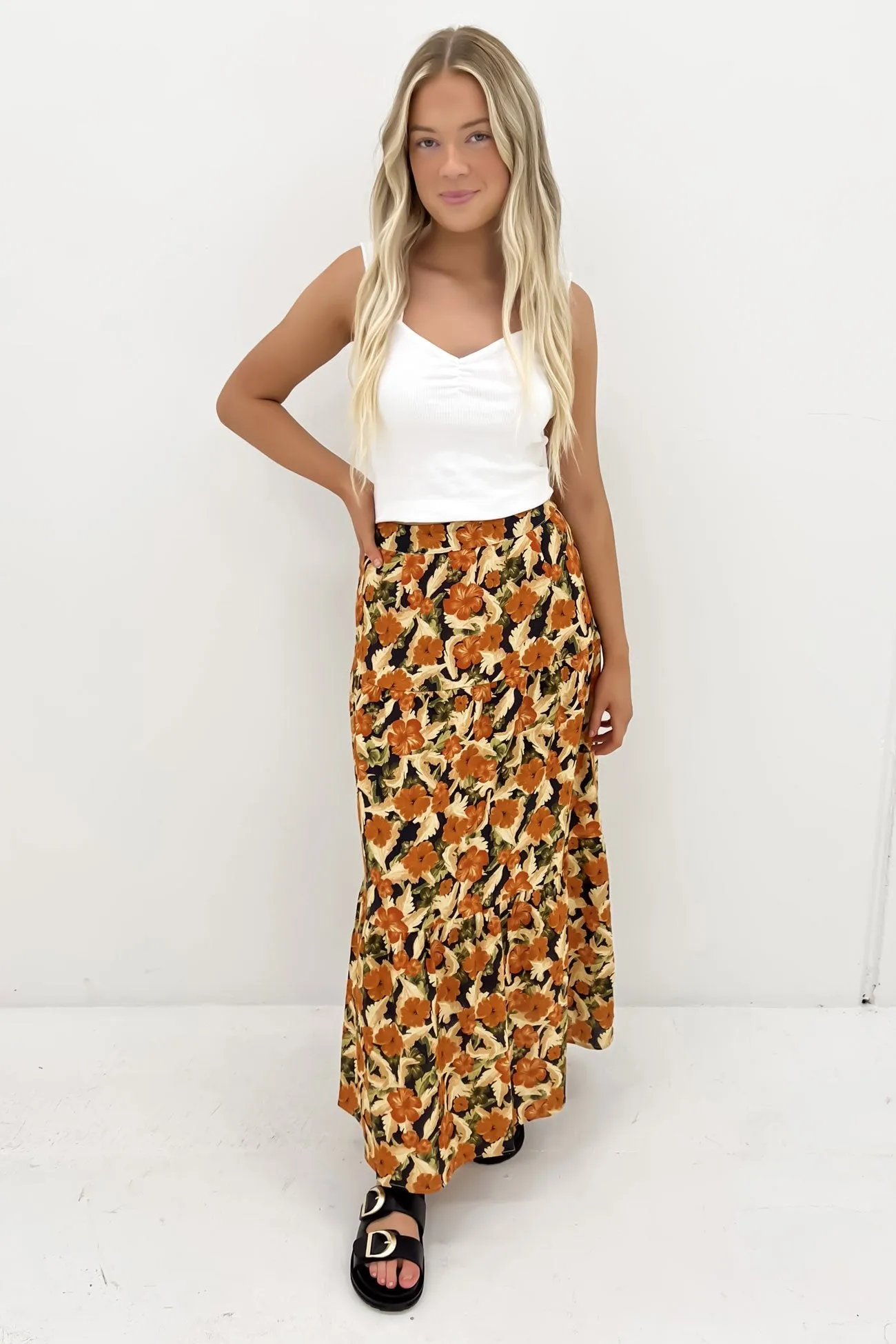 Eco Friendly Velvet Finish Margot Floral Maxi Skirt Print